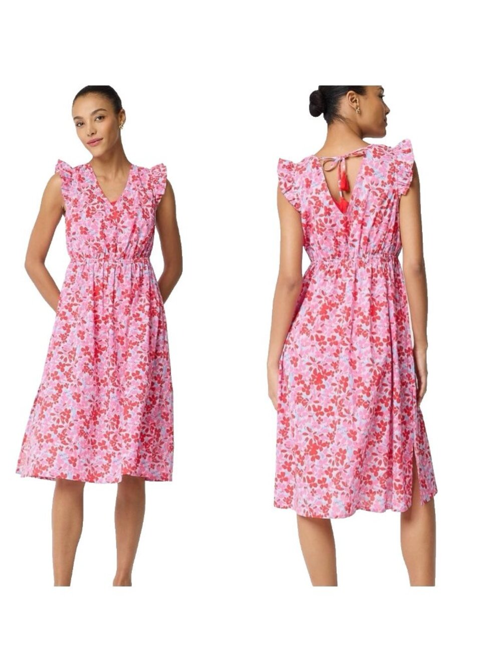 J.Crew Tie-Back Floral Midi Beach Dress Sz XS Tropical Pink Flowy Vacation NWT